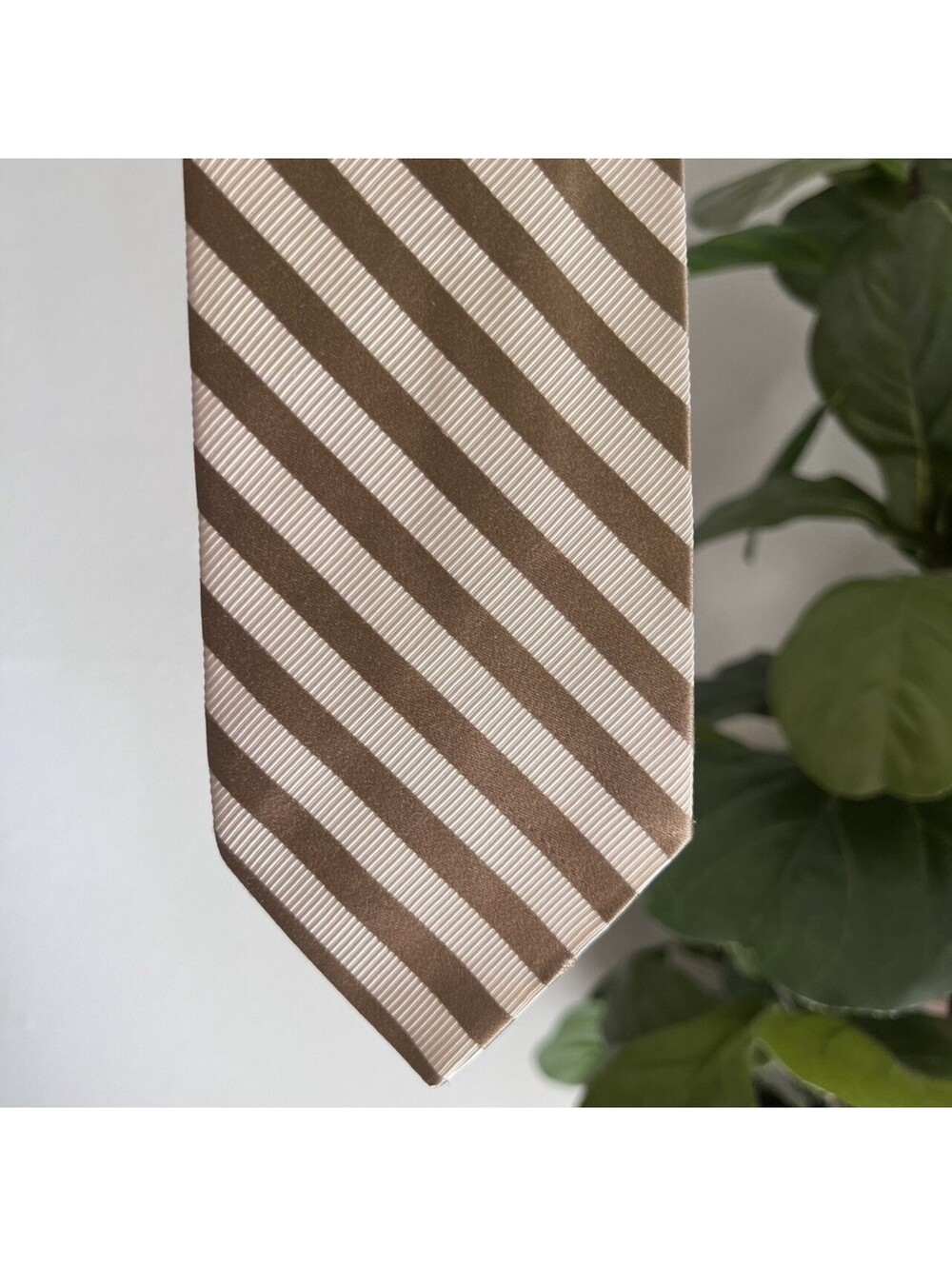 Façonnable Repp Tie Designer Handmade In France Necktie Gold Striped Silk Blend